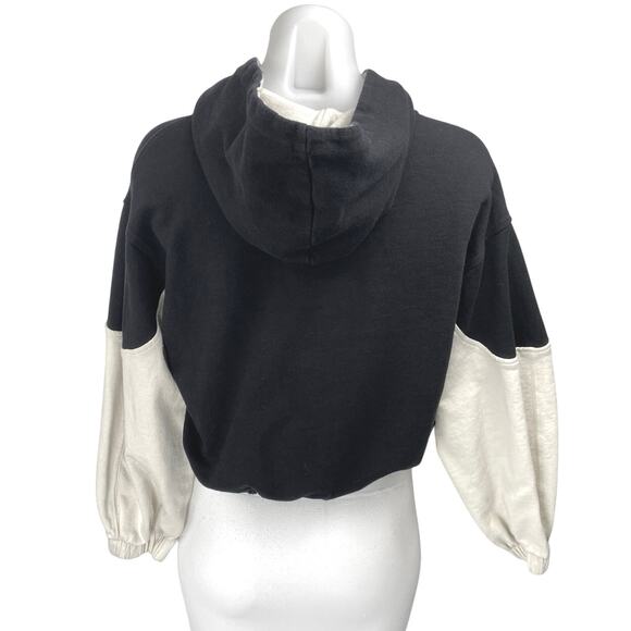 Zara Women's Black White Colorblock Hoodie Hooded Cropped Sweatshirt Top Size S - Picture 2 of 4